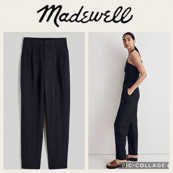 Madewell | Women's The Tailored Tapered Pant in Linen-Blend - Black, Size 00T - Picture 2 of 10
